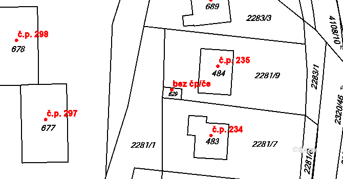 Horní Lideč 45637385 na parcele st. 629 v KÚ Horní Lideč, Katastrální mapa