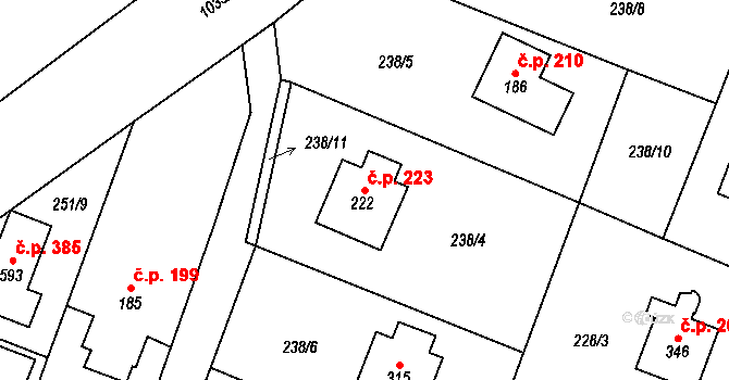Dolní Lhota 223 na parcele st. 222 v KÚ Dolní Lhota u Ostravy, Katastrální mapa