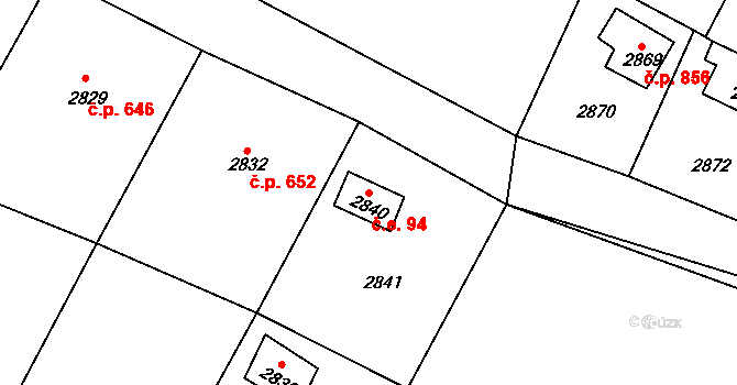 Buchlovice 94 na parcele st. 2840 v KÚ Buchlovice, Katastrální mapa