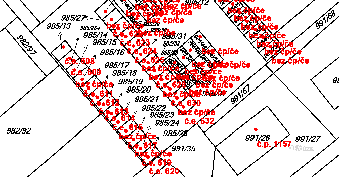 Hustopeče 630 na parcele st. 985/35 v KÚ Hustopeče u Brna, Katastrální mapa