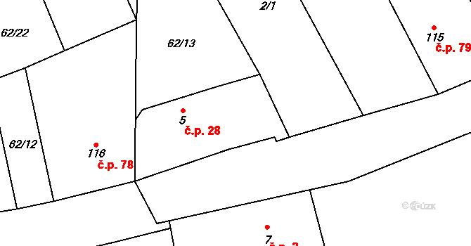 Lukavice 28 na parcele st. 5 v KÚ Lukavice, Katastrální mapa