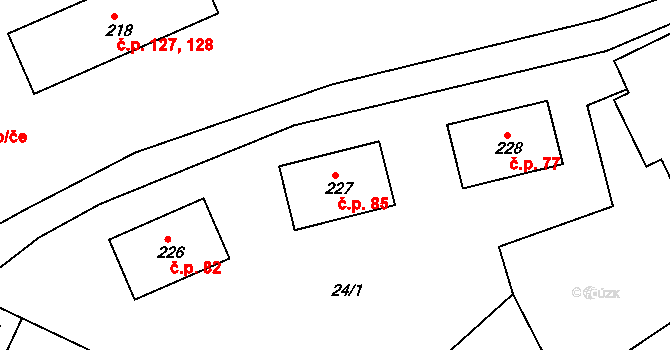 Prachovice 85 na parcele st. 227 v KÚ Prachovice, Katastrální mapa