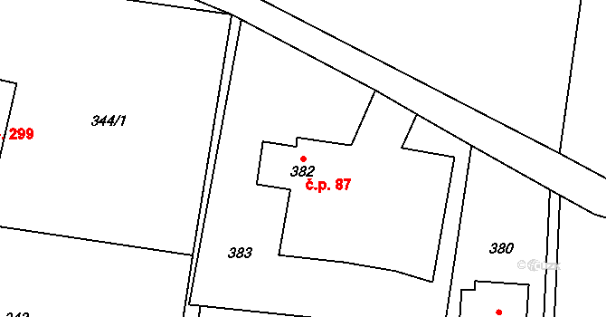 Dolní Žukov 87, Český Těšín na parcele st. 382 v KÚ Dolní Žukov, Katastrální mapa