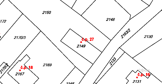 Rapotín 27 na parcele st. 2149 v KÚ Rapotín, Katastrální mapa