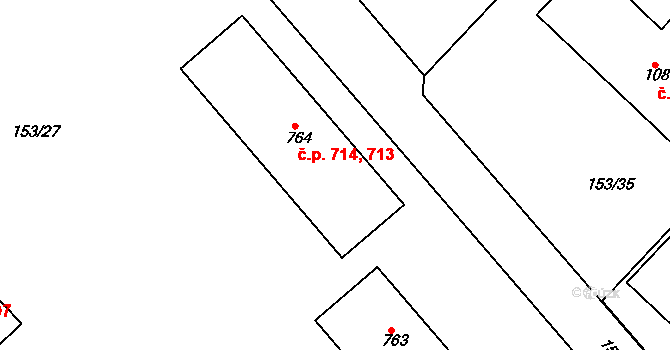 Lobeček 713,714, Kralupy nad Vltavou na parcele st. 764 v KÚ Lobeček, Katastrální mapa