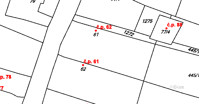Val 62 na parcele st. 61 v KÚ Val u Veselí nad Lužnicí, Katastrální mapa