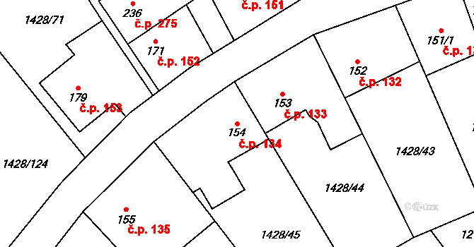 Cheznovice 134 na parcele st. 154 v KÚ Cheznovice, Katastrální mapa