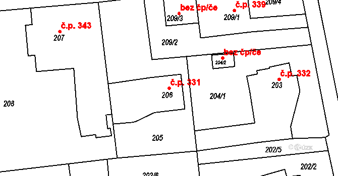 Bohuslavice 331 na parcele st. 206 v KÚ Bohuslavice nad Metují, Katastrální mapa