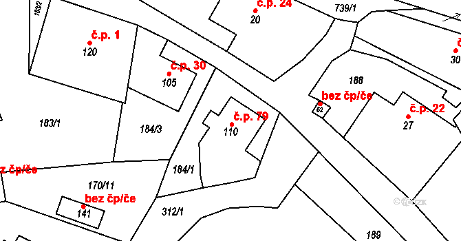 Machovská Lhota 79, Machov na parcele st. 110 v KÚ Machovská Lhota, Katastrální mapa