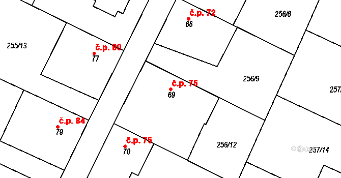Lohenice 75, Přelouč na parcele st. 69 v KÚ Lohenice u Přelouče, Katastrální mapa