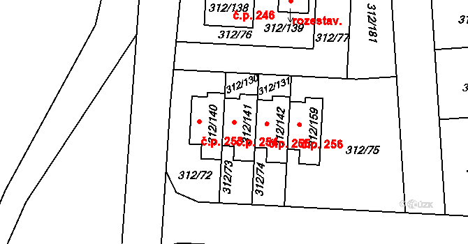Benice 254, Praha na parcele st. 312/141 v KÚ Benice, Katastrální mapa
