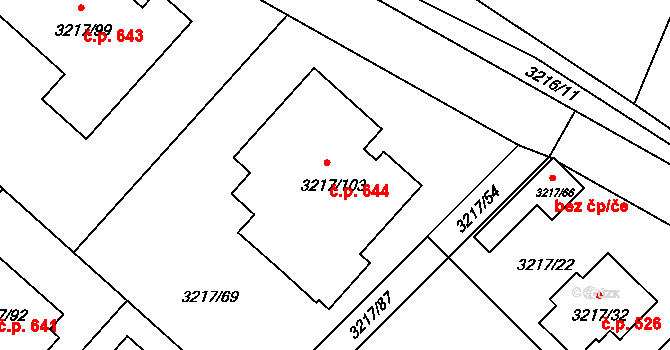 Veselí nad Lužnicí I 644, Veselí nad Lužnicí na parcele st. 3217/103 v KÚ Veselí nad Lužnicí, Katastrální mapa