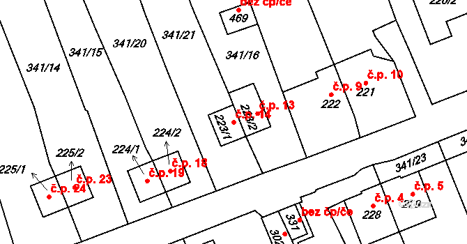 Blažejovice 14, Zbytiny na parcele st. 223/1 v KÚ Zbytiny, Katastrální mapa