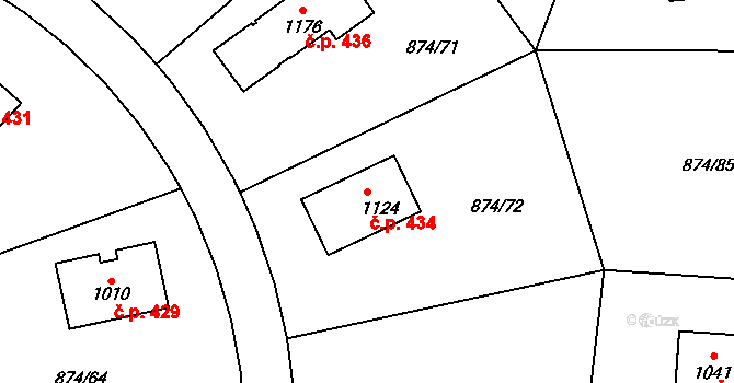 Želivec 434, Sulice na parcele st. 1124 v KÚ Sulice, Katastrální mapa