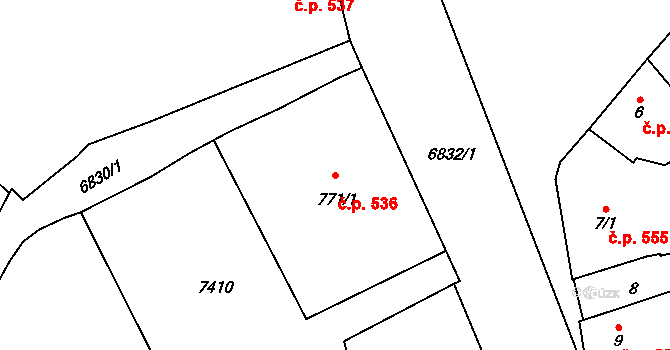 Žatec 536 na parcele st. 771/1 v KÚ Žatec, Katastrální mapa