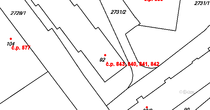 Dobruška 840,841,842,843 na parcele st. 92 v KÚ Dobruška, Katastrální mapa
