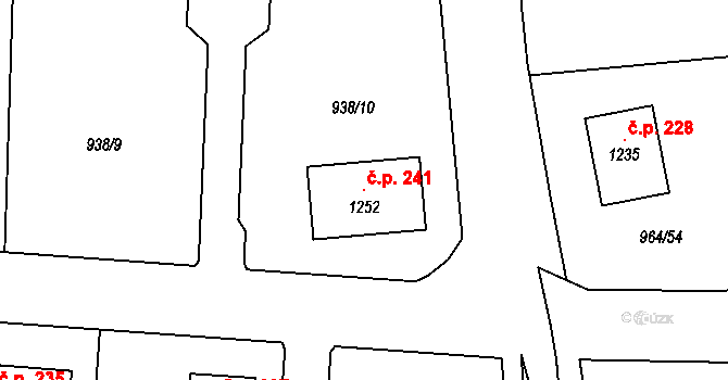 Olšany 241, Brandýsek na parcele st. 1252 v KÚ Brandýsek, Katastrální mapa