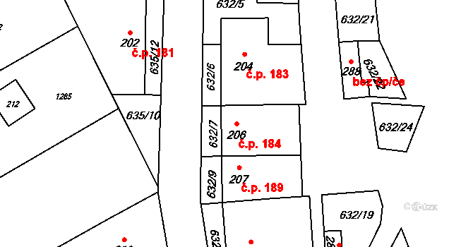 Otinoves 184 na parcele st. 206 v KÚ Otinoves, Katastrální mapa