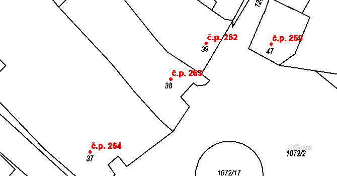 Chlupice 263, Hostěradice na parcele st. 38 v KÚ Chlupice, Katastrální mapa