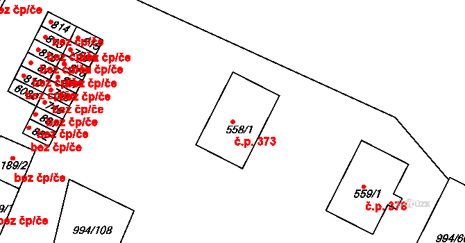 Jevišovice 373 na parcele st. 558/1 v KÚ Jevišovice, Katastrální mapa