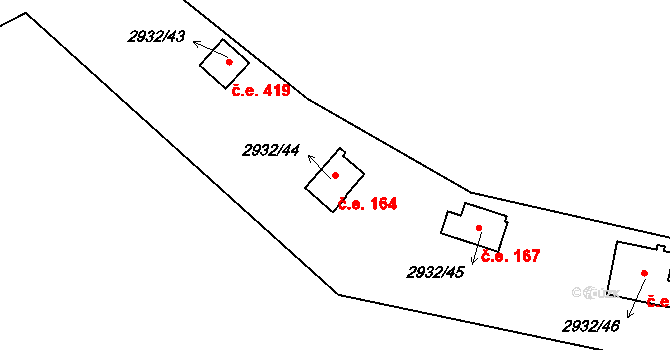 Lančov 164 na parcele st. 2932/44 v KÚ Lančov, Katastrální mapa