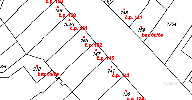 Křídlůvky 145 na parcele st. 147 v KÚ Křídlůvky, Katastrální mapa