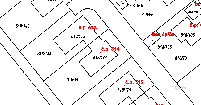 Nové Homole 514, Homole na parcele st. 818/174 v KÚ Homole, Katastrální mapa