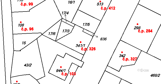 Přerov II-Předmostí 326, Přerov na parcele st. 341/1 v KÚ Předmostí, Katastrální mapa