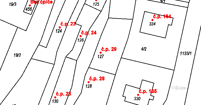 Červené Janovice 29 na parcele st. 127 v KÚ Červené Janovice, Katastrální mapa