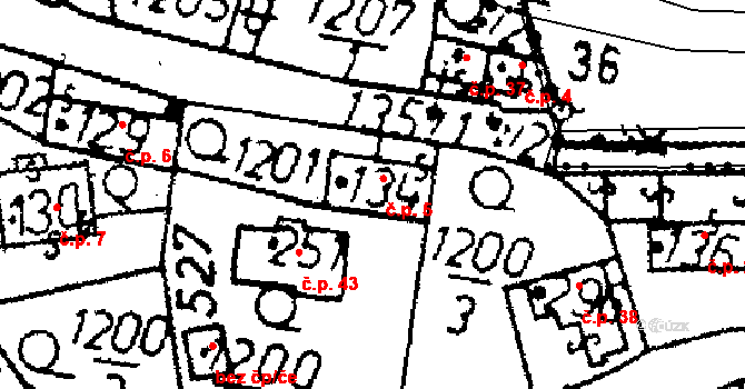 Račíněves 5, Kácov na parcele st. 134 v KÚ Kácov, Katastrální mapa