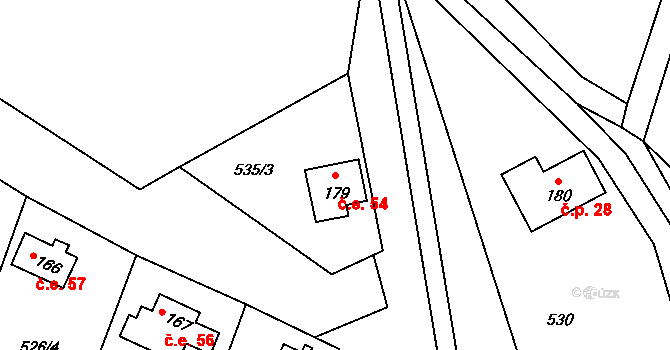 Řehenice 54 na parcele st. 179 v KÚ Malešín, Katastrální mapa