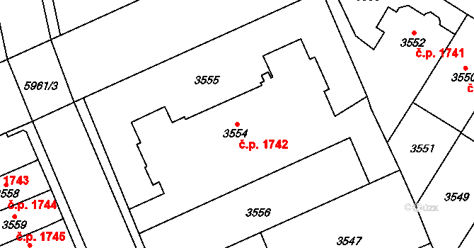Jihlava 1742 na parcele st. 3554 v KÚ Jihlava, Katastrální mapa