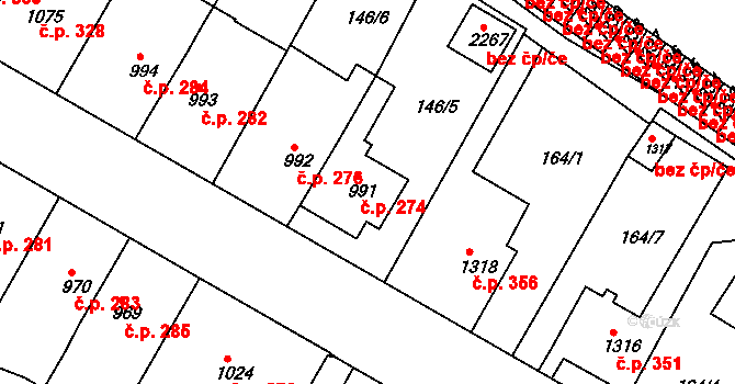 Telč-Štěpnice 274, Telč na parcele st. 991 v KÚ Telč, Katastrální mapa