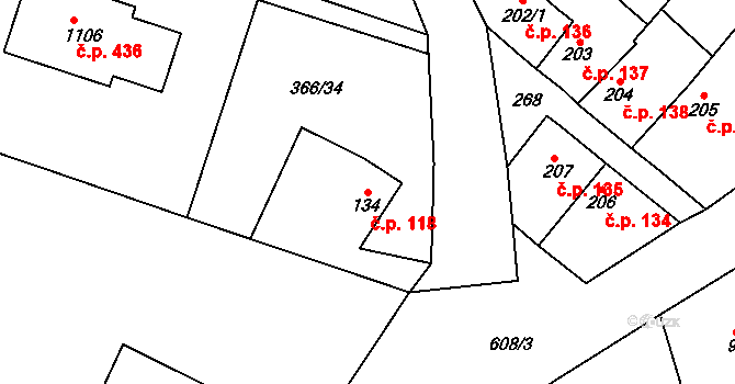 Bašť 118 na parcele st. 134 v KÚ Bašť, Katastrální mapa