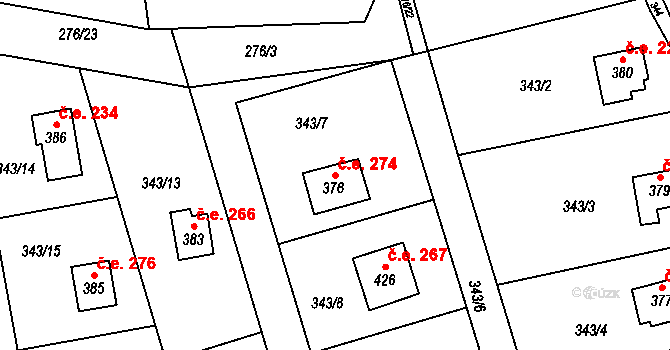 Hostěradice 274, Kamenný Přívoz na parcele st. 376 v KÚ Hostěradice, Katastrální mapa
