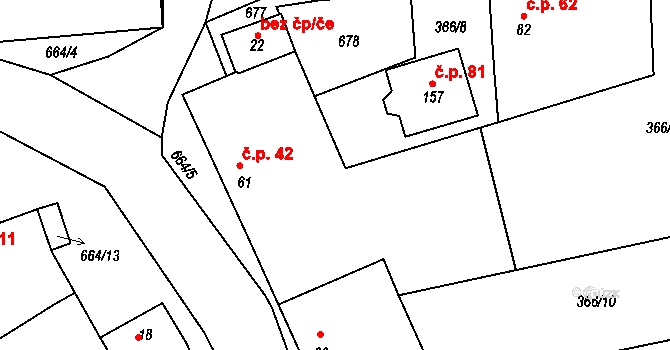 Žižice 42 na parcele st. 61 v KÚ Žižice, Katastrální mapa