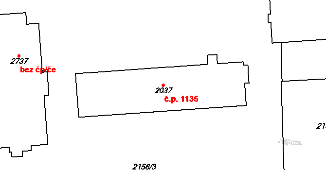 Kyjov 1135 na parcele st. 2037 v KÚ Kyjov, Katastrální mapa