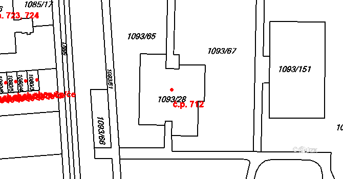 Chropyně 712 na parcele st. 1093/28 v KÚ Chropyně, Katastrální mapa