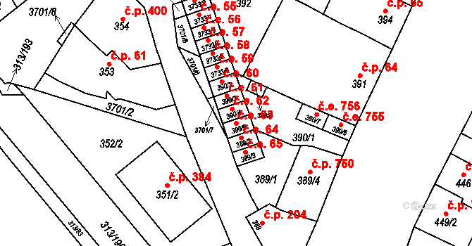 Vyškov-Předměstí 63, Vyškov na parcele st. 390/5 v KÚ Vyškov, Katastrální mapa