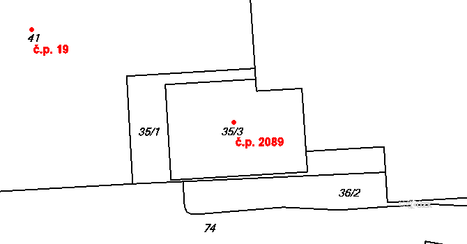 Pod Bezručovým vrchem 2089, Krnov na parcele st. 35/3 v KÚ Krnov-Horní Předměstí, Katastrální mapa