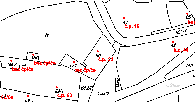 Razice 54, Hrobčice na parcele st. 60 v KÚ Razice, Katastrální mapa