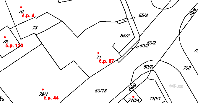 Loděnice 87 na parcele st. 71 v KÚ Loděnice u Berouna, Katastrální mapa