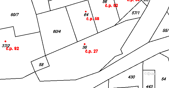 Bubovice 27 na parcele st. 36 v KÚ Bubovice, Katastrální mapa