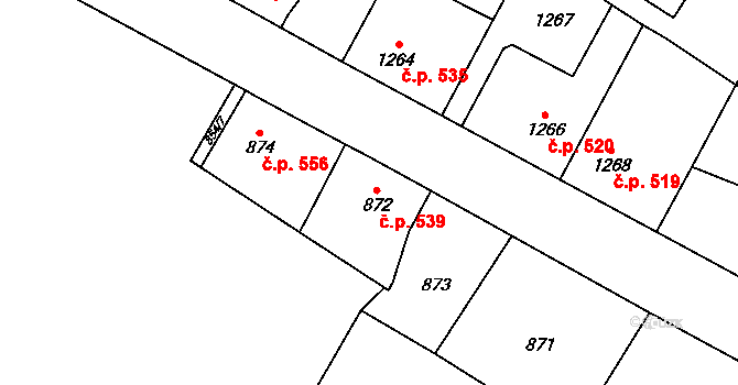Kosmonosy 539 na parcele st. 872 v KÚ Kosmonosy, Katastrální mapa