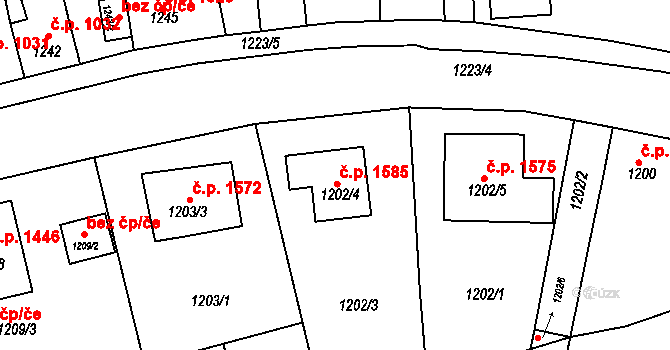 Tachov 1585 na parcele st. 1202/4 v KÚ Tachov, Katastrální mapa