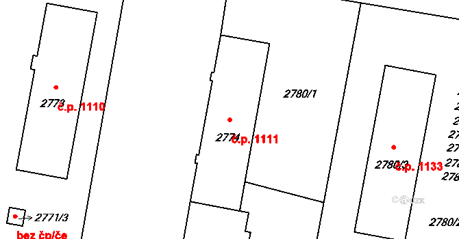 Předměstí 1111, Moravská Třebová na parcele st. 2774 v KÚ Moravská Třebová, Katastrální mapa