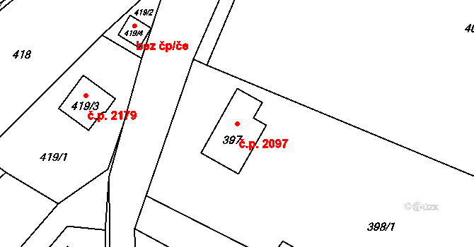 Rožnov pod Radhoštěm 2097 na parcele st. 397 v KÚ Hážovice, Katastrální mapa