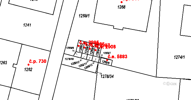 Klíše 2908, Ústí nad Labem na parcele st. 1269/5 v KÚ Klíše, Katastrální mapa