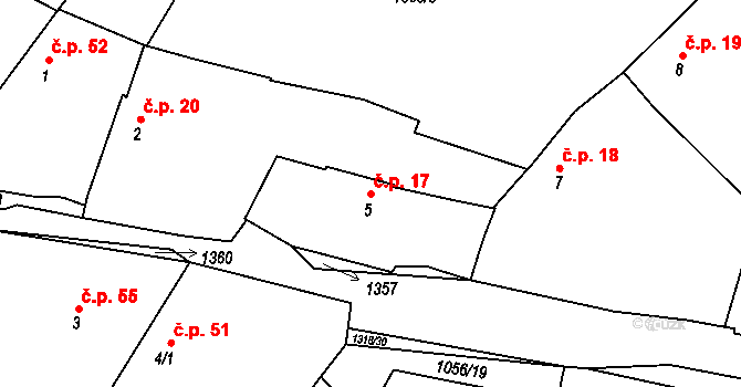 Kozlov 17, Střelské Hoštice na parcele st. 5 v KÚ Kozlov nad Otavou, Katastrální mapa