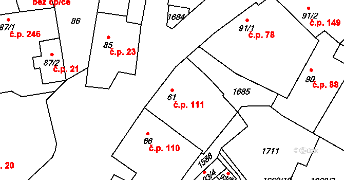 Lnáře 111 na parcele st. 61 v KÚ Lnáře, Katastrální mapa